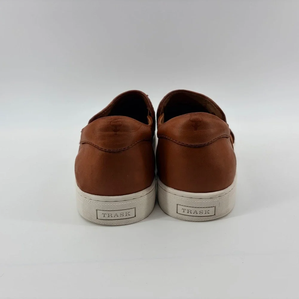 Trask Riley Tan Woven Leather Slip On Sneaker 10.5 M Brown Braided Mens 30-1966